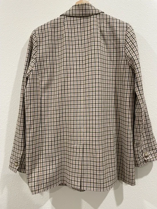 Madewell Plaid Oversized Spring Blazer Purple Green Tan Size Medium Professional - Picture 11 of 14